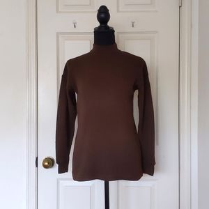 Dropped Shoulder Long Sleeve Cotton Knit Stripe 1.5" Turtleneck Top.